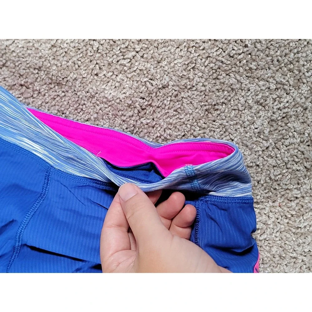 Ivivva by Lululemon Speedy Shorts Size 12 Blue Lined Zipper Pocket Gym Stretch